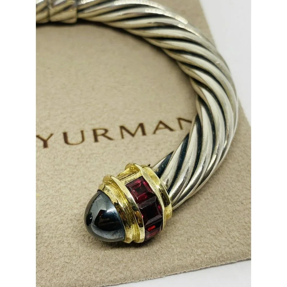 David Yurman 9.5mm Cable Hematite Pink Tourmaline L14K Gold Hinged  Bracelet 7” - Picture 7 of 9